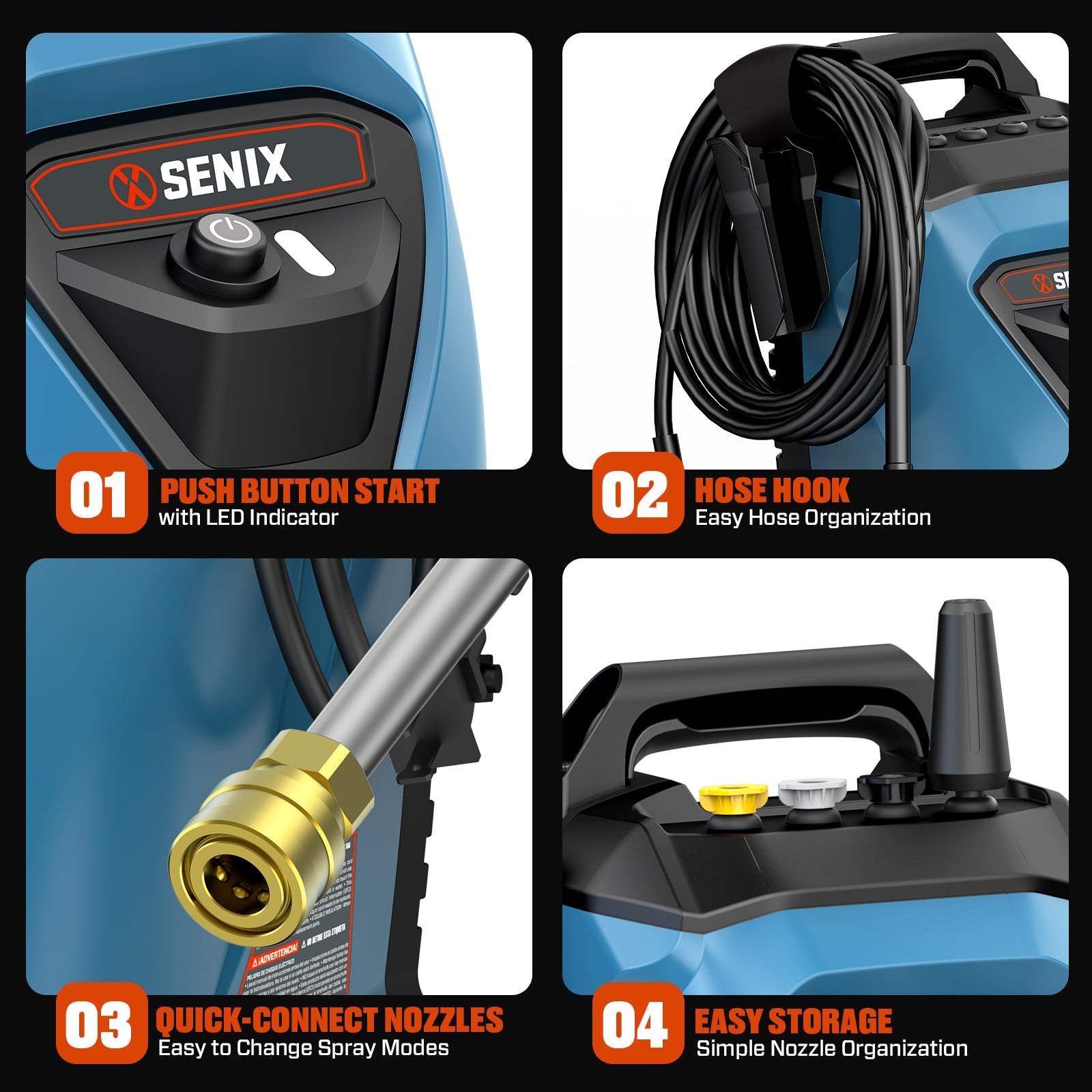 SENIX 2000 PSI Electric Pressure Washer, 1.2 GPM Compact Power Cleaner