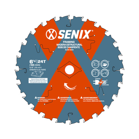 SENIX 6-1/2 Inch Circular Saw Framing Blade, 24-Tooth, Wood Cutting Blade - AUCS-0001