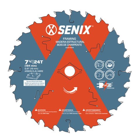 SENIX 7-1/4 Inch Circular Saw Framing Blade, 24-Tooth, Wood Cutting Blade - AUCS-0004