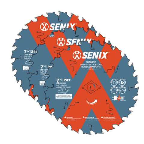 SENIX 7-1/4" Circular Saw Blade, 24-Tooth Wood Cutting, 3-Pack Framing Blades - AUCS-0006