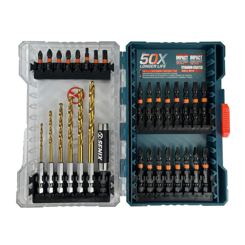 SENIX 31-Piece Driver Bit and Titanium-Coated Drilling Bit Set with Magnetic Bit Holder - AUDS-0001