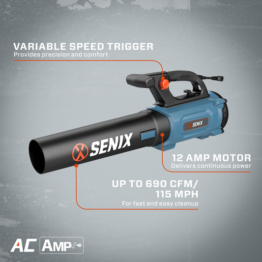 12 Amp Corded Electric Leaf Blower | Leaf Blowers | SENIX Tools