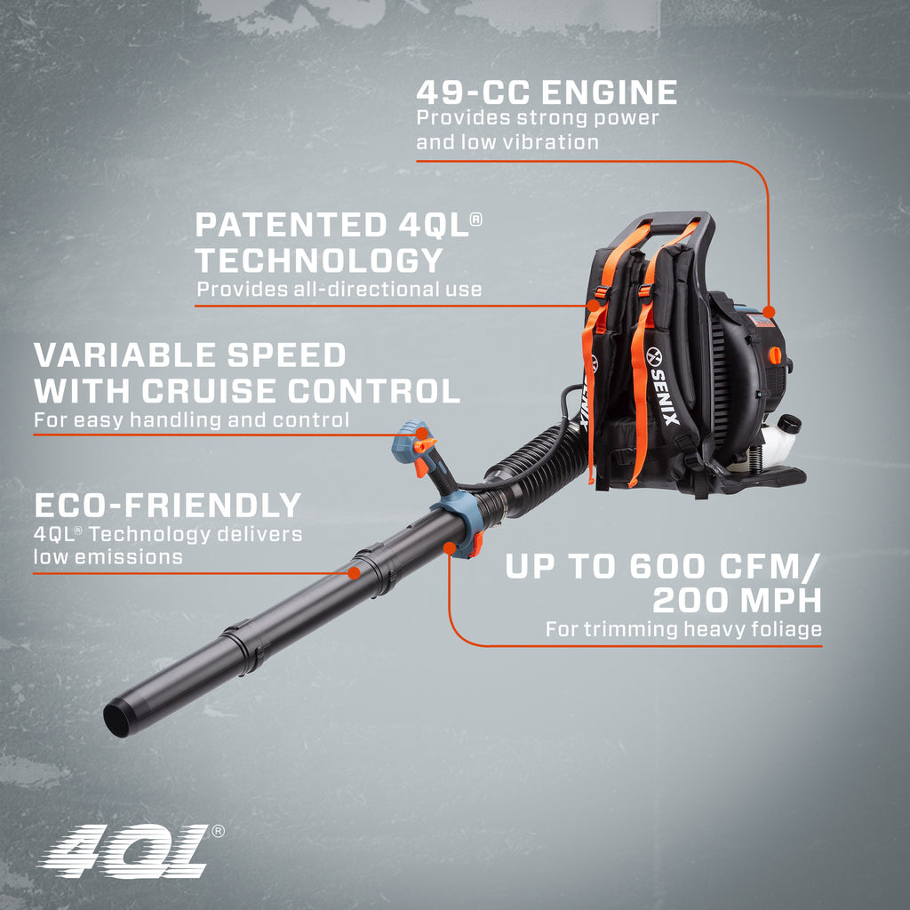 4QL® 49 cc 4-Cycle Gas Powered Backpack Leaf Blower, BLB4QL-M