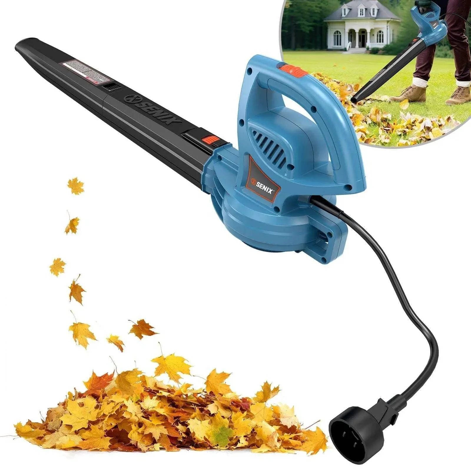 SENIX 21'' 144cc 2-IN-1 4-Cycle Gas Push Lawn Mower & 6 Amp Corded Electric Leaf Blower Combo Kit