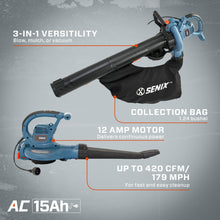 Load image into Gallery viewer, 12 Amp Corded Electric 3-in-1 Leaf Blower, Vacuum and Mulcher, BLVE12-M