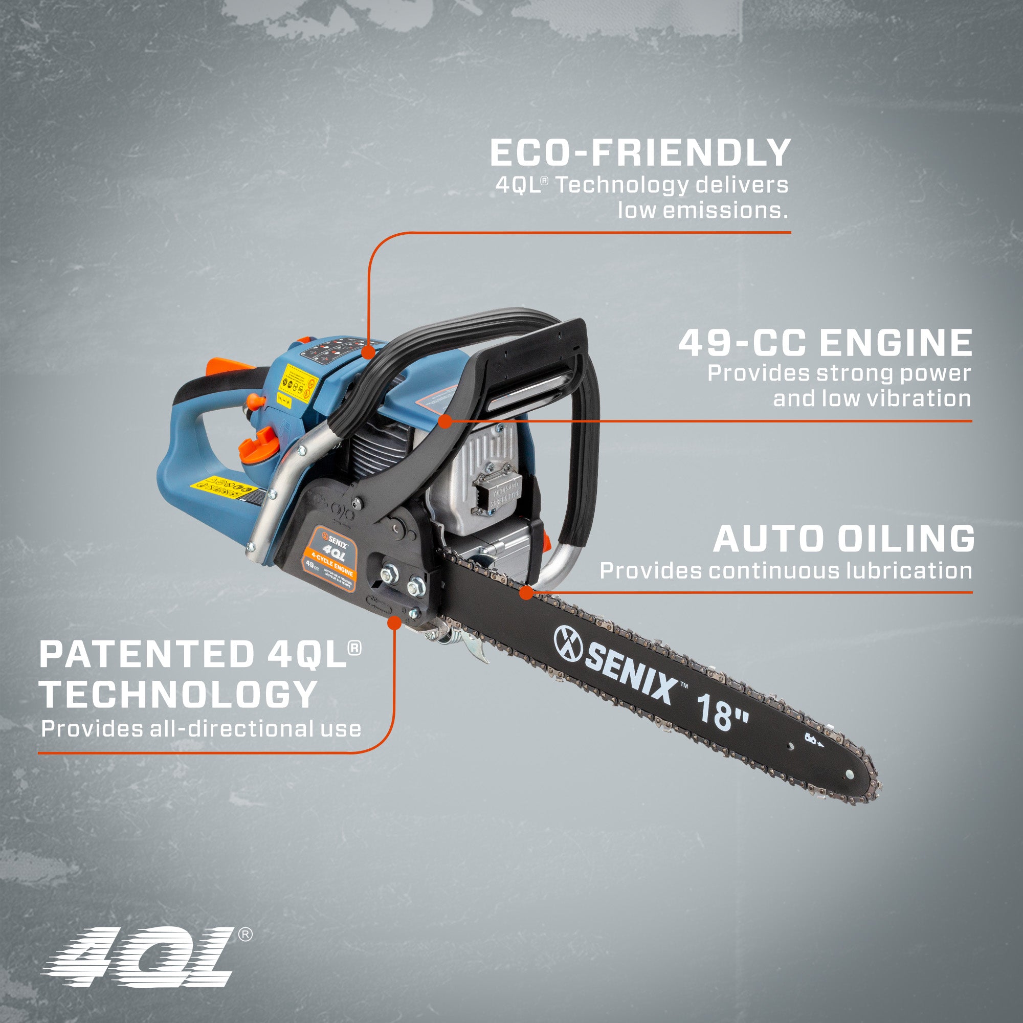 4QL® 18-Inch 49 cc 4-Cycle Gas Powered Chainsaw, CS4QL-L1