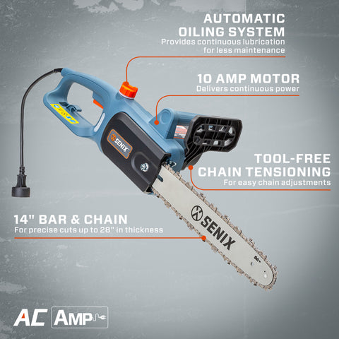 14-Inch 10 Amp Corded Electric Chainsaw, CSE10-L