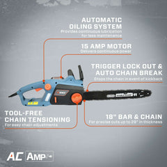 15 Amp 18" Corded Electric Chainsaw | Chainsaws | SENIX Tools