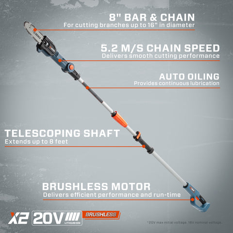 20 Volt Max* 8-Inch Cordless Pole Saw (Tool Only), CSPX2-M-0