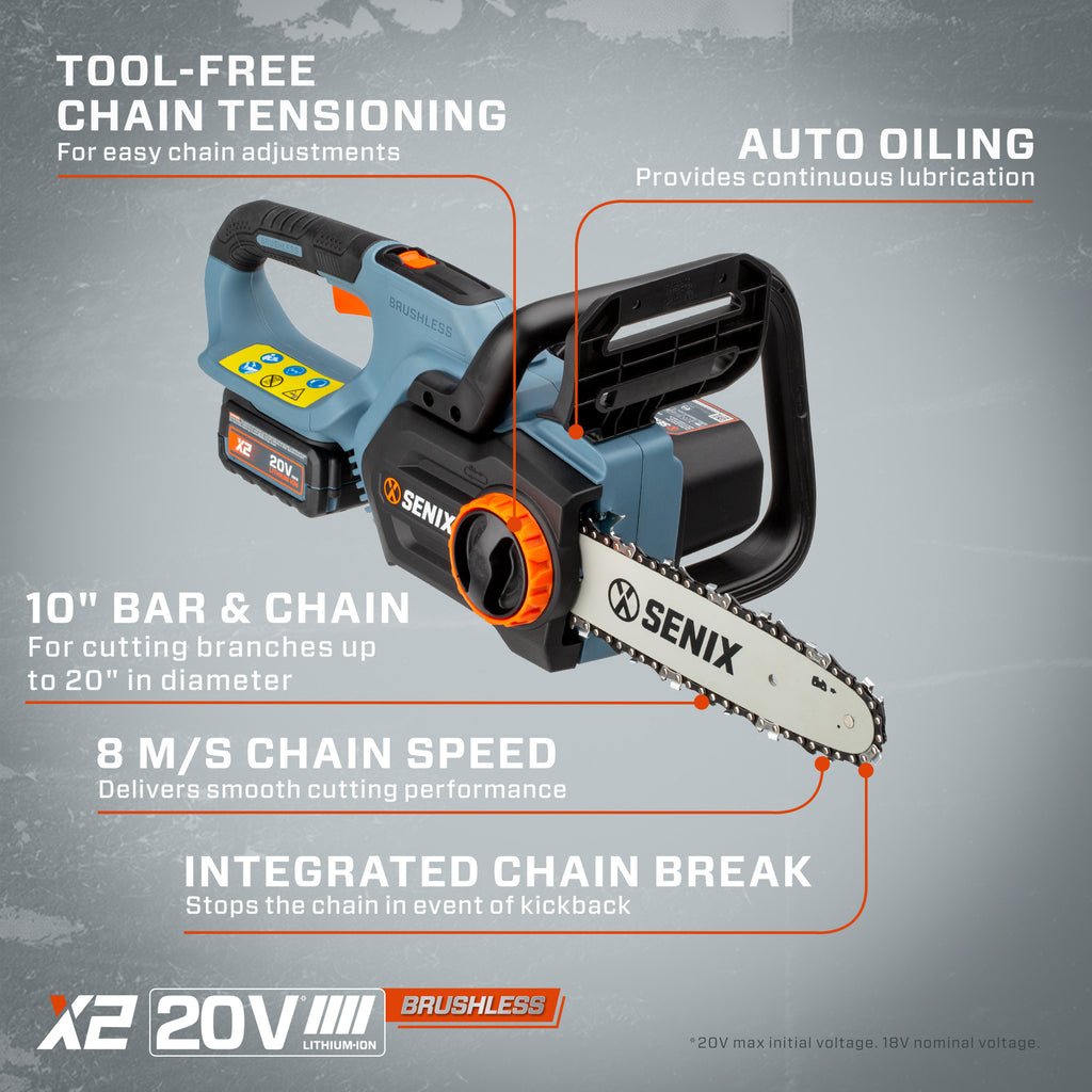 20 Volt Max* 10-Inch Cordless Chain Saw (Battery and Charger Included), CSX2-M