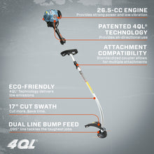 Load image into Gallery viewer, 4QL® 26.5 cc 4-Cycle Gas Powered String Trimmer, 17-Inch Cutting Width, Detachable Curve Shaft,  GTC4QL-L