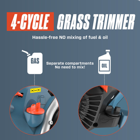 4QL® 18" 31cc 4-Cycle Gas Powered String Trimmer with Detachable Straight Shaft