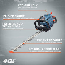 Load image into Gallery viewer, 4QL® 26.5 cc 4-Cycle Gas Powered Hedge Trimmer, 22-Inch Dual Action Blades, HT4QL-L