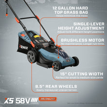 Load image into Gallery viewer, 58 Volt Max* 15-Inch Cordless Electric Lawn Mower, Brushless Motor (Battery and Charger Included), LPPX5-L