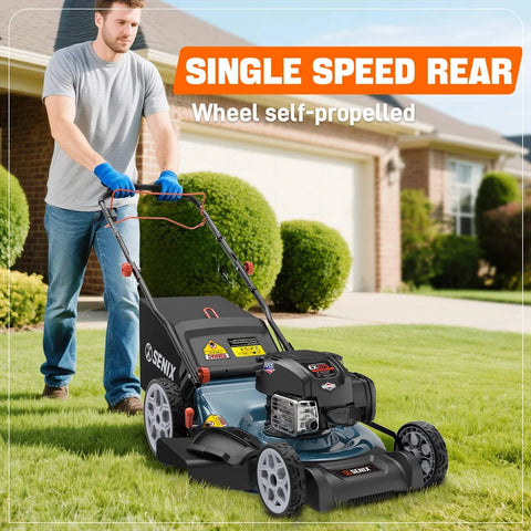 SENIX 22" 163cc 4-Cycle Briggs & Stratton Engine Gas Self-Propelled Lawn Mower with 3-in-1 Mulching, Bagging, Side Discharge