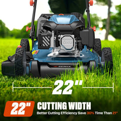 22" 201cc Gas Lawn Mower, Variable Speed Rear Wheel Self-Propelled Mower, 3-in-1 Mulching, Bagging, Discharging