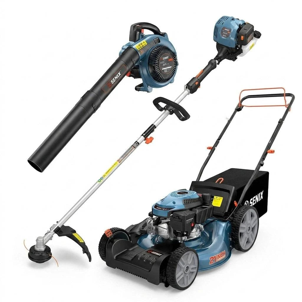 SENIX 4-Stroke Gas Yard Tool Bundle: Mower, Blower & Trimmer Combo Kit
