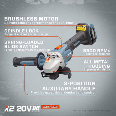20 Volt Max* 5-Inch Brushless Angle Grinder (Tool Only), PAX2125-M2-0