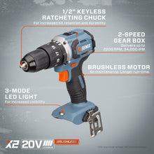 Load image into Gallery viewer, 20 Volt Max* 2-Tool Cordless Brushless Combo Kit, 1/2-Inch Hammer Drill Driver &amp; 1/4-Inch Impact Driver (Battery and Charger Included), S2K2B2-02