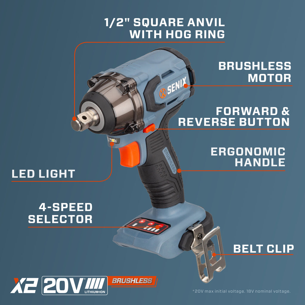 20 Volt Max* 1/2-Inch Impact Wrench (365 FT-LBS Max Breakaway Torque) Tool Only, PDWX2-M2-0