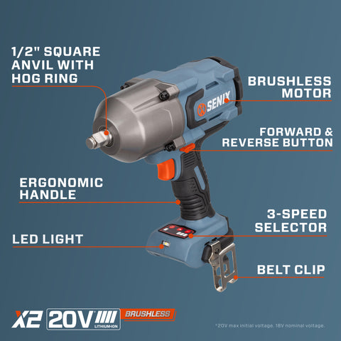 20 Volt Max* Brushless 1/2-Inch Impact Wrench (1,400 FT-LBS Max Breakaway Torque) Tool Only, PDWX2-M4-0