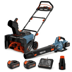 SENIX 2X2 40V Fall & Winter Cleanup Combo kit – 21" Snow Thrower & 700 CFM Leaf Blower & Short Tube