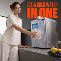 Countertop Nugget Ice Maker with Chilled Water Dispenser, 2L + 1L Water Tank, 1.2kg Ice Basket, Self-Cleaning