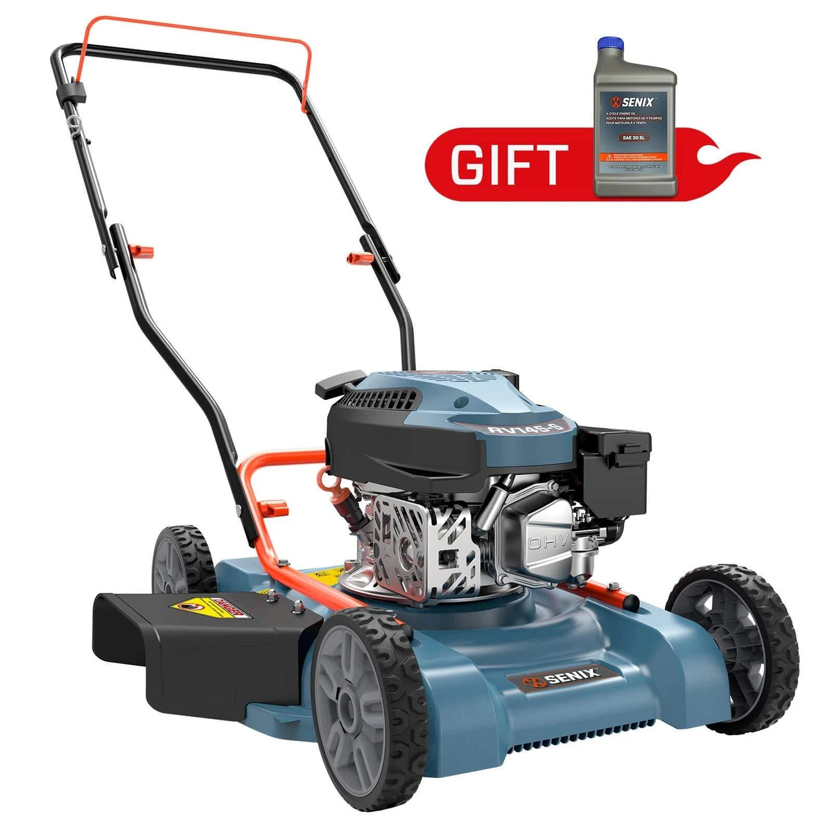 SENIX 18'' Gas Lawn Mower 144 cc 4 Cycle Engine Push Lawn mower with Side Discharge LSPG L1