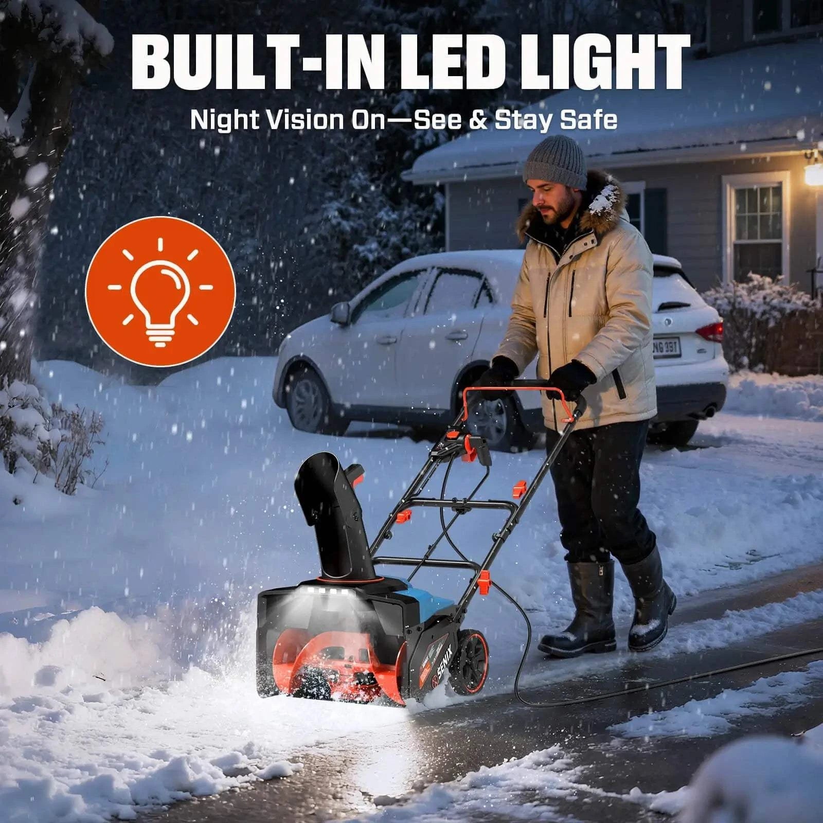 Soplador de nieve eléctrico con cable SENIX de 14 amperios y 18 pulgadas