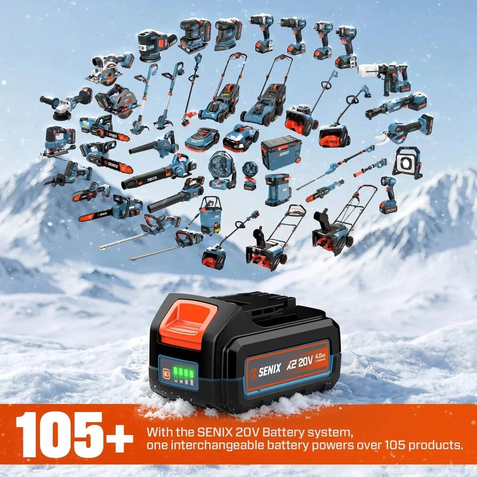 SENIX 2X2 40V Max 15-Inch Cordless Snow Shovel, Brushless, 2*5.0Ah Batteries & 2*Chargers Included STX2-M2