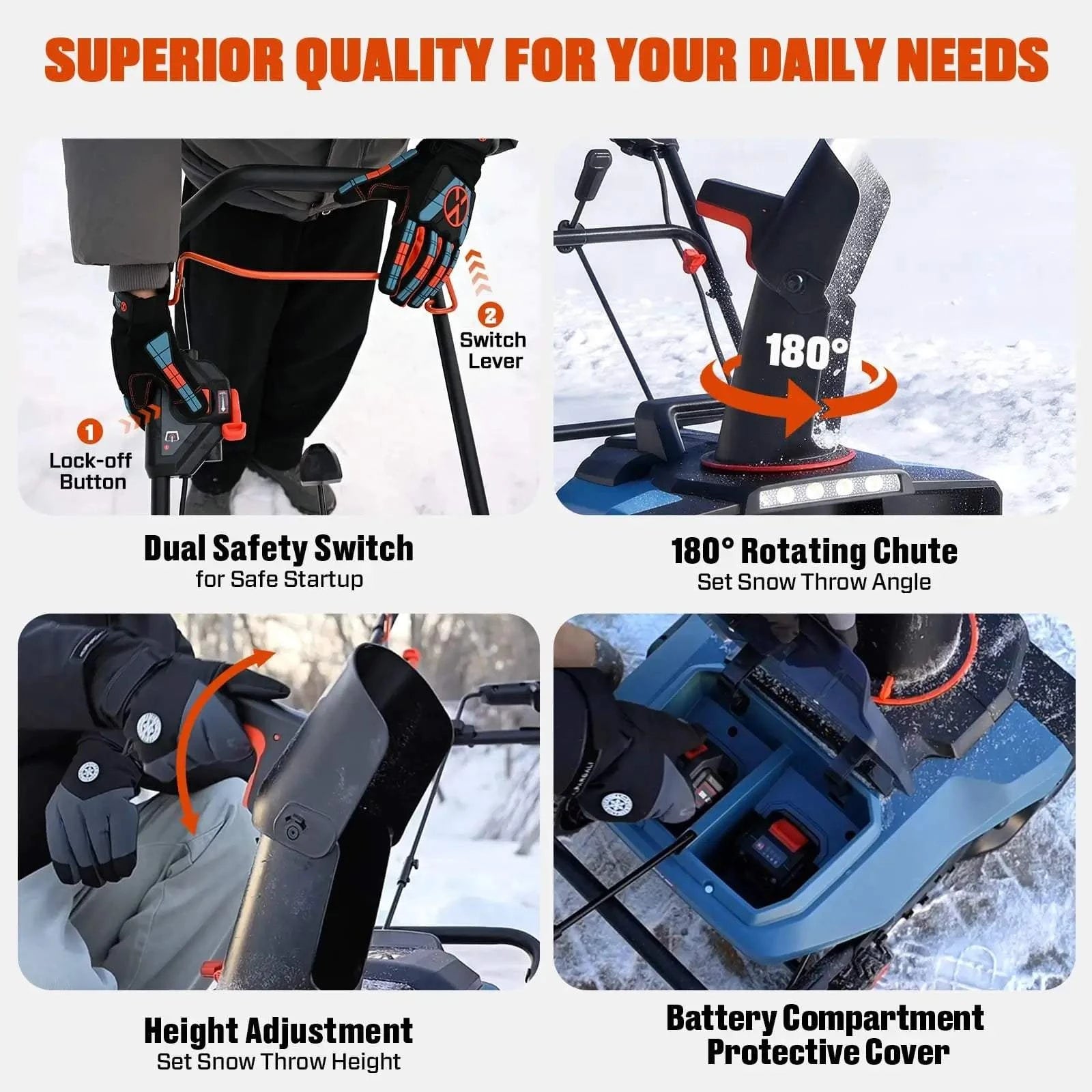 SENIX 2X2 40V Max 18" Cordless Snow Blower, Brushless 2*5.0 Ah Batteries & Dual-Port Charger Included