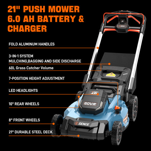 X6 60V Max* 21" Cordless Push Lawn Mower, Brushless (Battery & Charger Included)